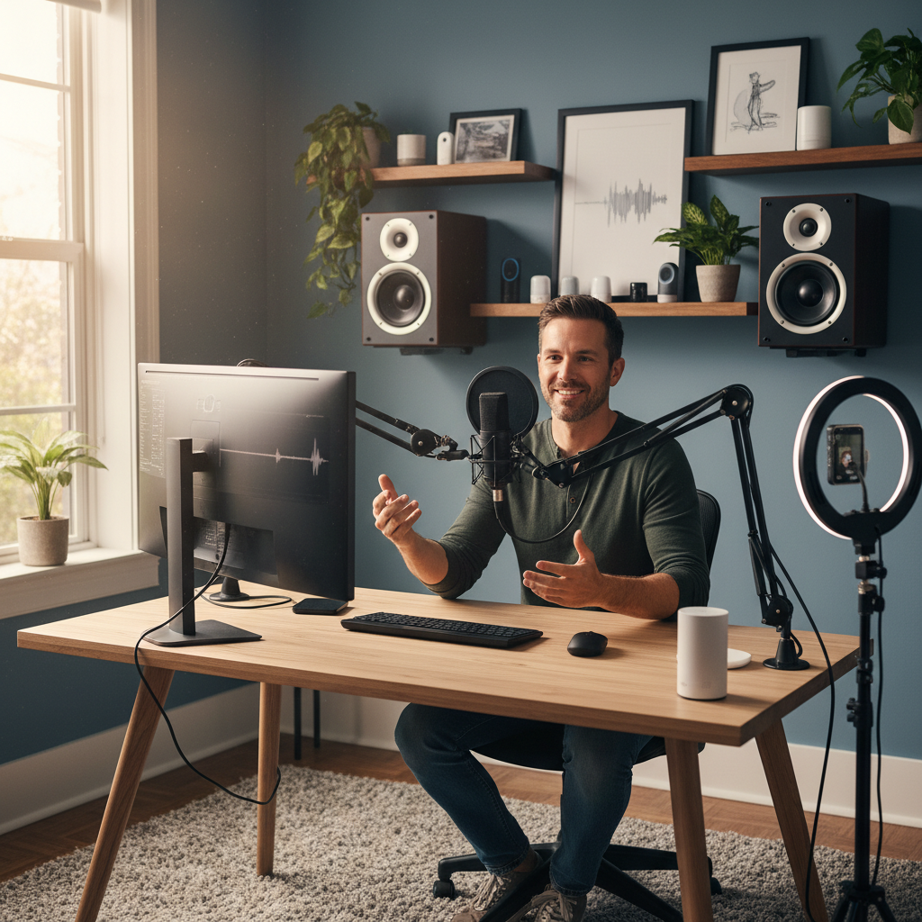 桌上的音频机器 都不要 麦克风那些可以保留 其他保留 后面的柜子上 要有一对书架音箱