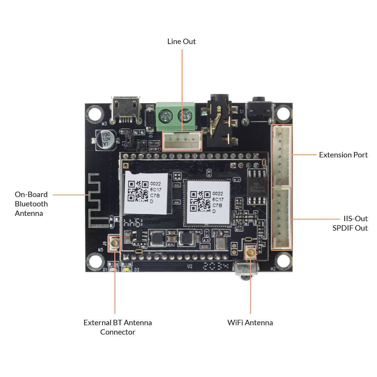 Up2Stream Mini - Multiroom Wi-Fi Streamer Board (No Amp) - Arylic