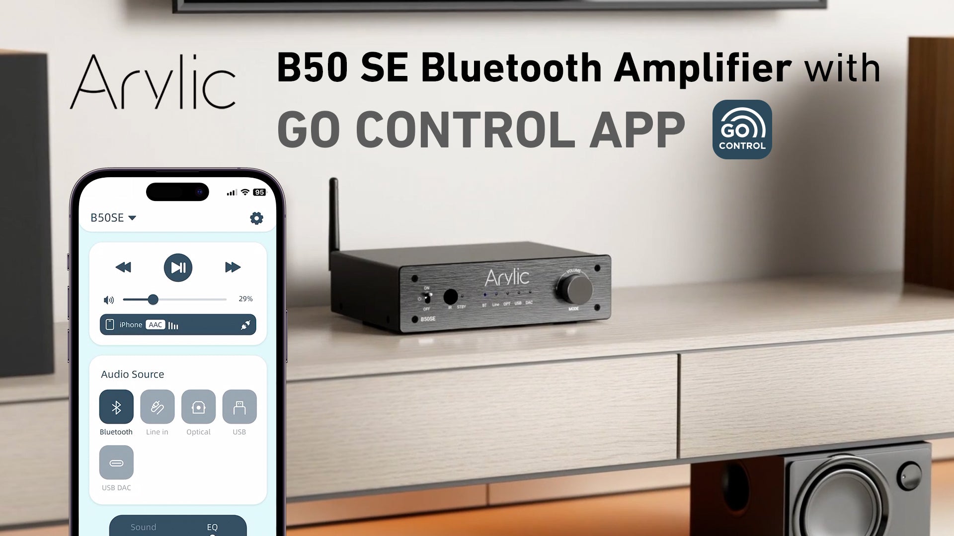 ARYLIC B50 Amplificateur Bluetooth 5.2 Bi-Directionnel aptX HD HDMI ARC  2x50W 4 Ohm - Audiophonics