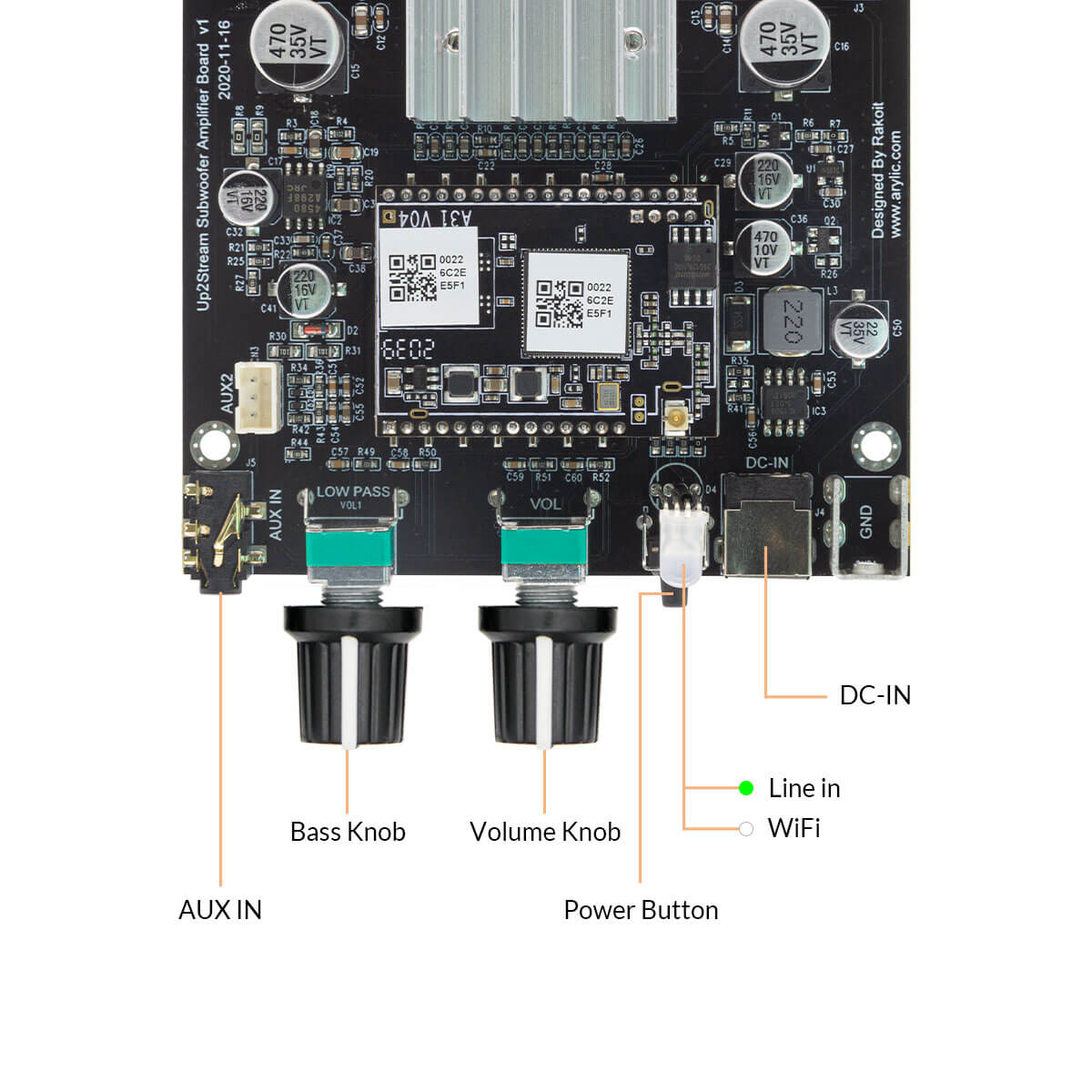 subwoofer amplifier board with rotary knob