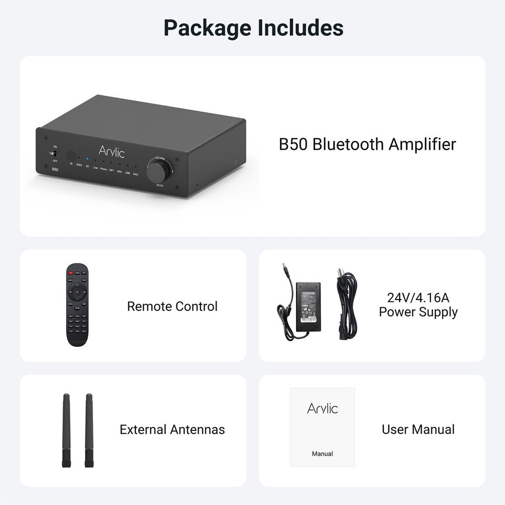 Arylic® B50 Bluetooth Stereo Amplifier With Audio Transmitter